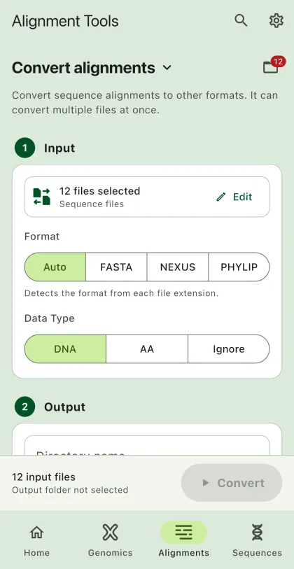 SEGUI Convert alignments page on a phone with the tool form